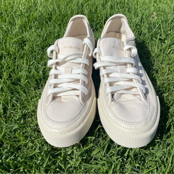 NWOB All Saints Women’s Milla Leather + Canvas Low Top Sneakers Size 10 - Picture 1 of 17